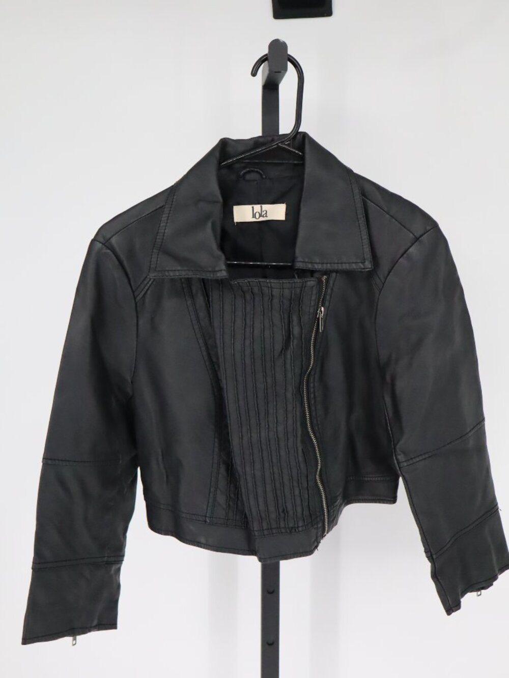 Lola Faux leather cropped  black biker jacket size L